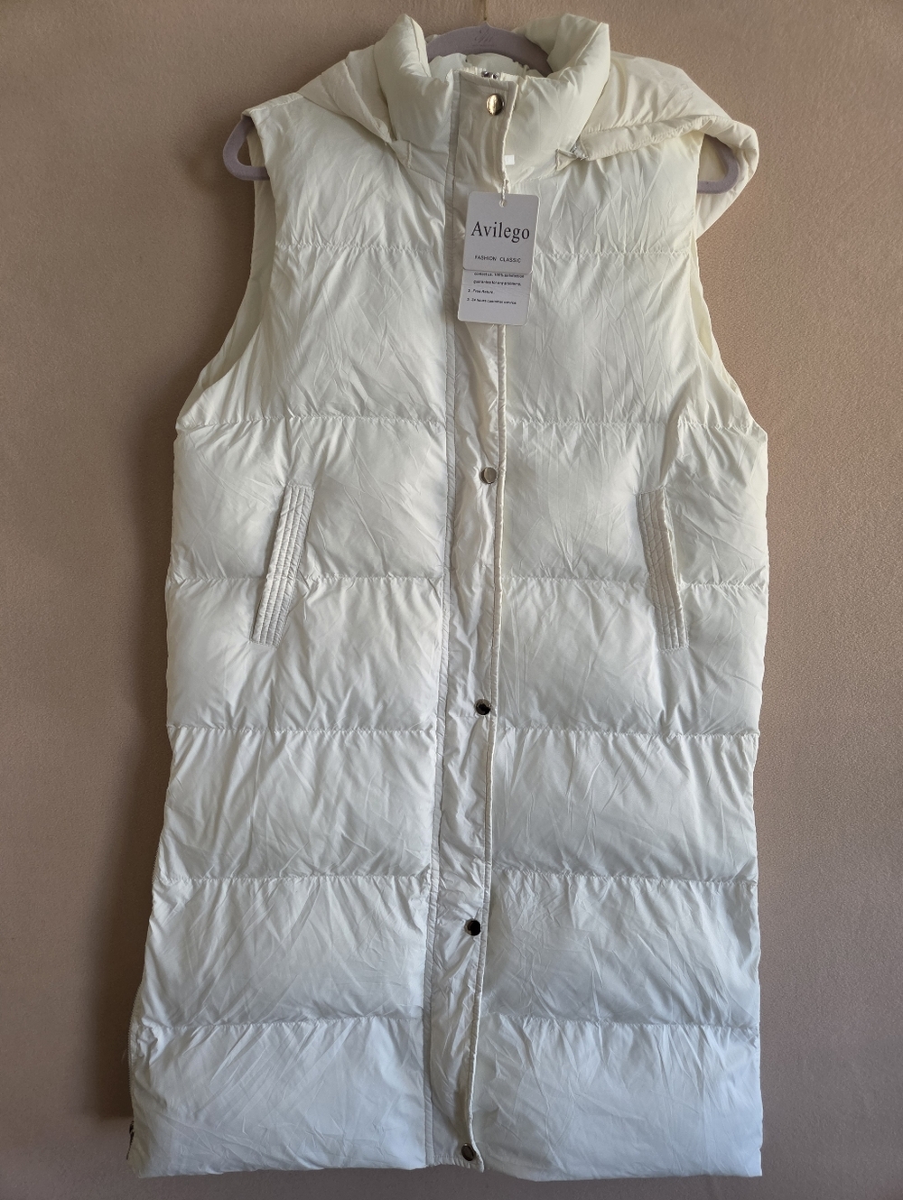 Avilego Long Puffer Sleeveles White Jacket Size L Nwt